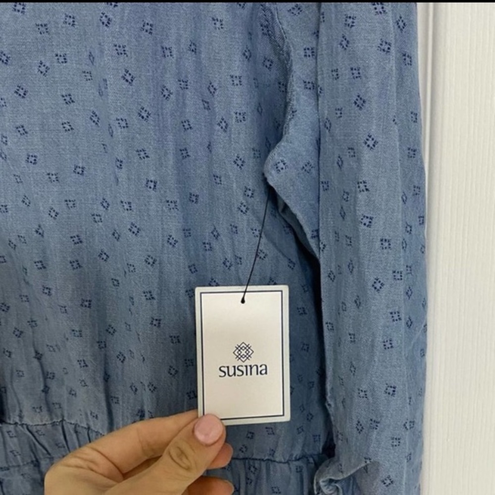 Nordstrom SUSINA V-Neck Stripe Chambray Romper Size L - Picture 4 of 6